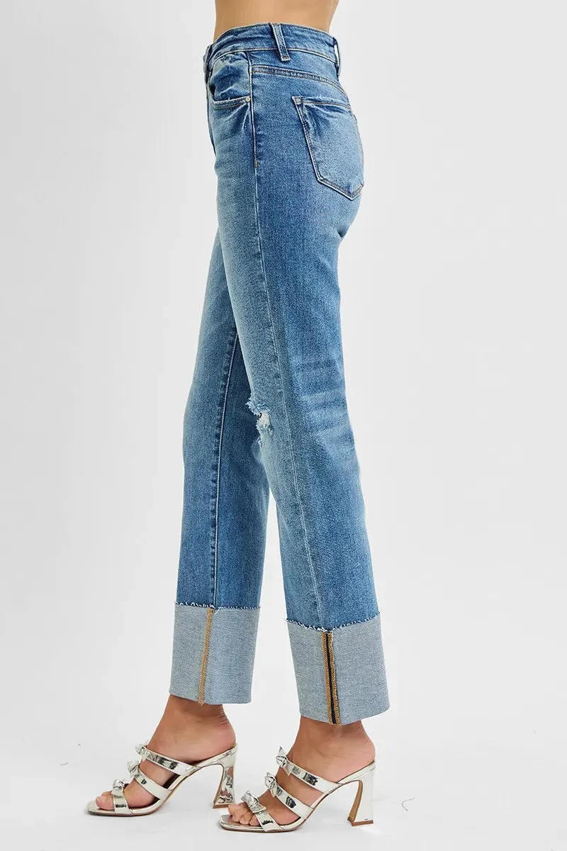 RISEN Full Size High Rise Ankle Straight Wide Cuffed Jeans Plus Size sold by Charming Charlie product image thumbnail 4