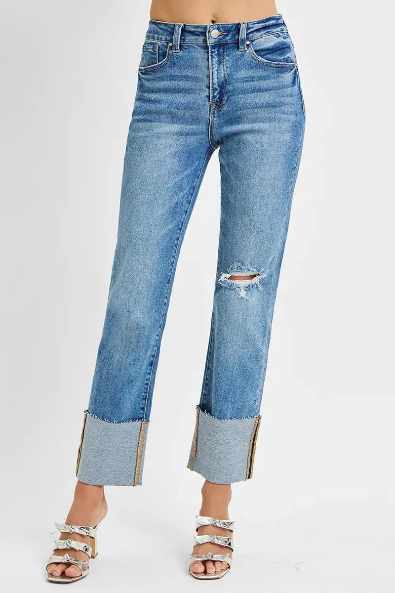 RISEN Full Size High Rise Ankle Straight Wide Cuffed Jeans Plus Size sold by Charming Charlie product image thumbnail 2
