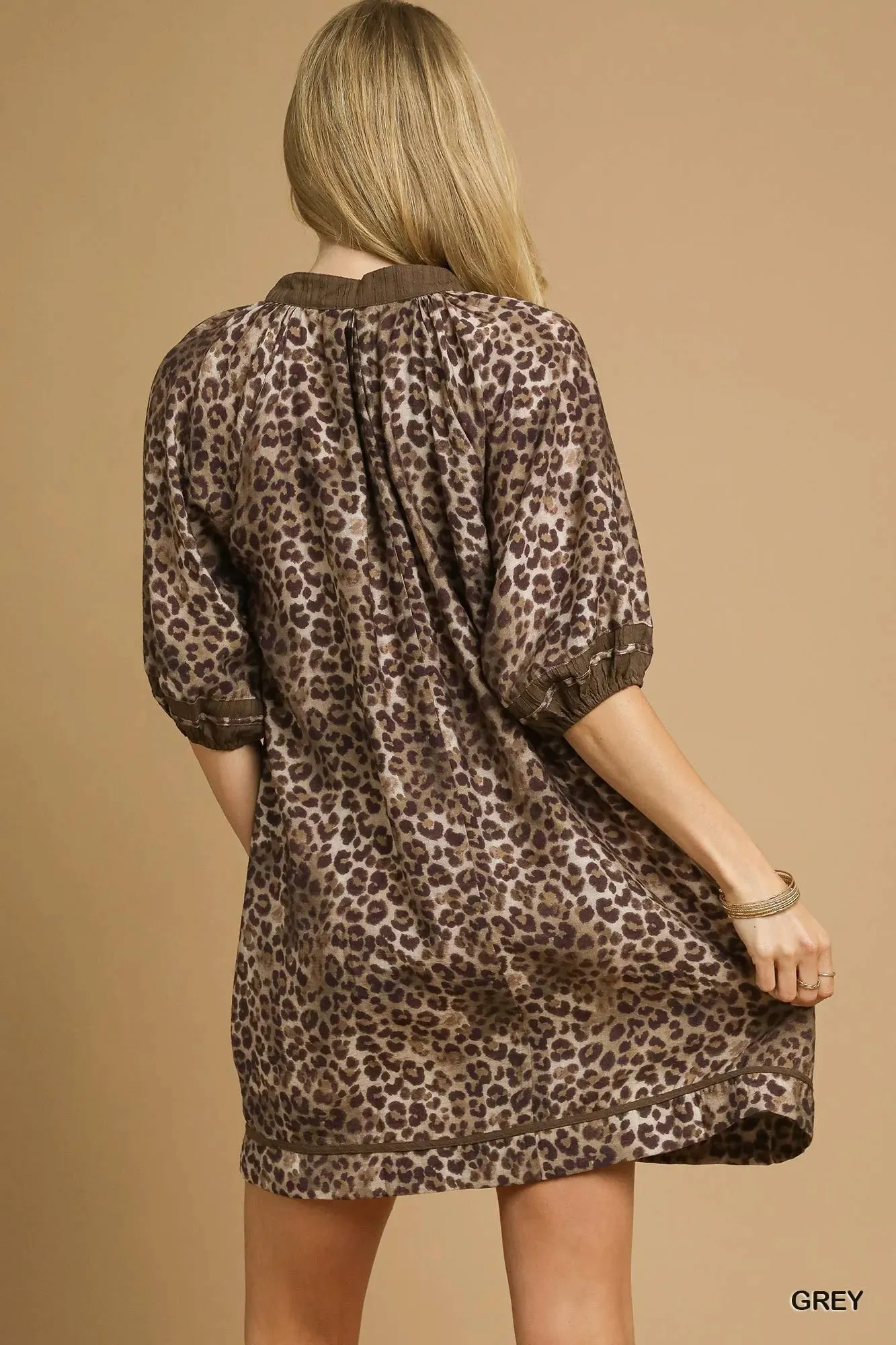 Umgee Full Size Leopard Print Mini Dress with Contrast Trim Plus Size sold by Charming Charlie product image thumbnail 3
