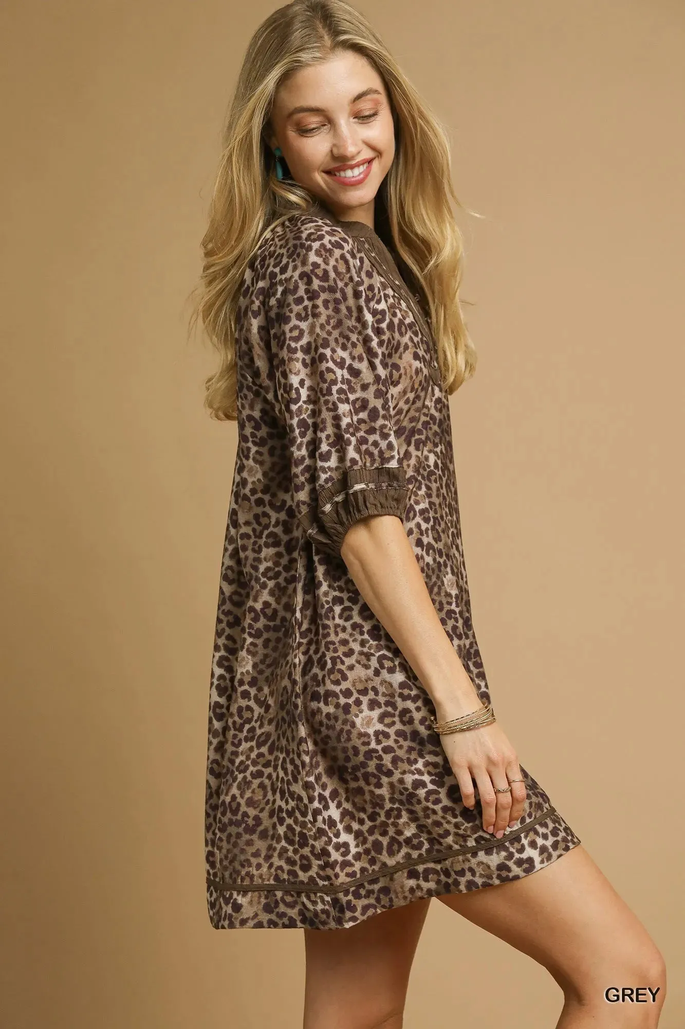 Umgee Full Size Leopard Print Mini Dress with Contrast Trim Plus Size sold by Charming Charlie product image thumbnail 2
