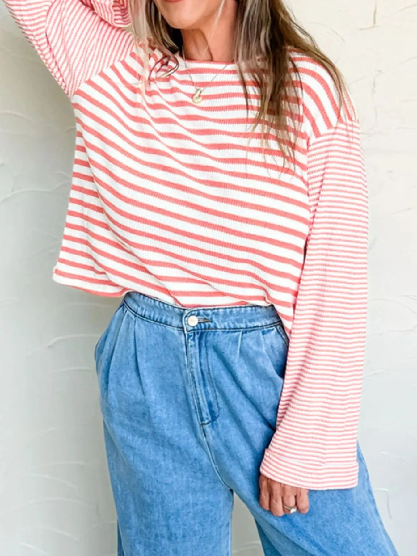 Striped Long Sleeve Ribbed Blouse sold by Charming Charlie product image thumbnail 2