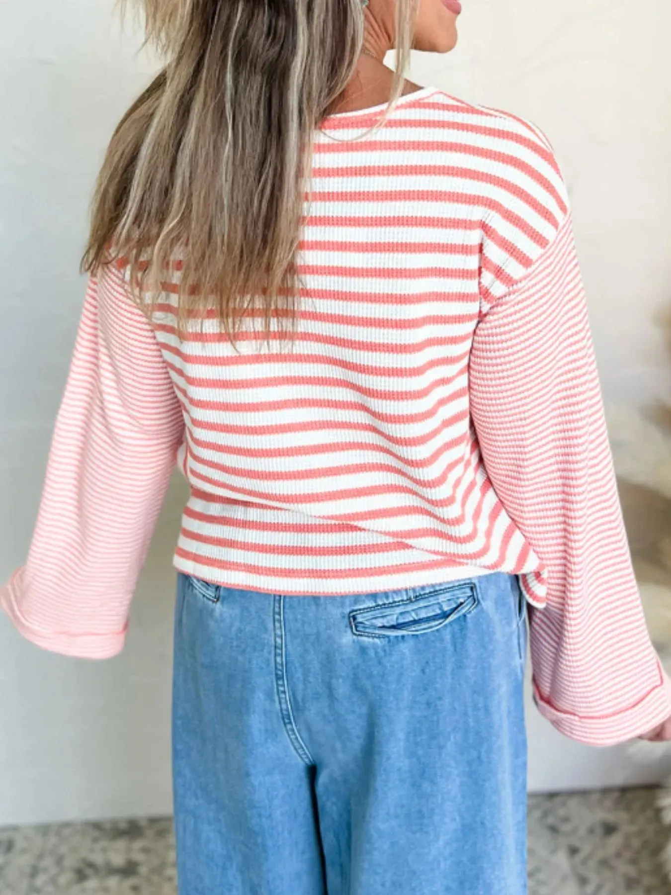 Striped Long Sleeve Ribbed Blouse sold by Charming Charlie product image thumbnail 3