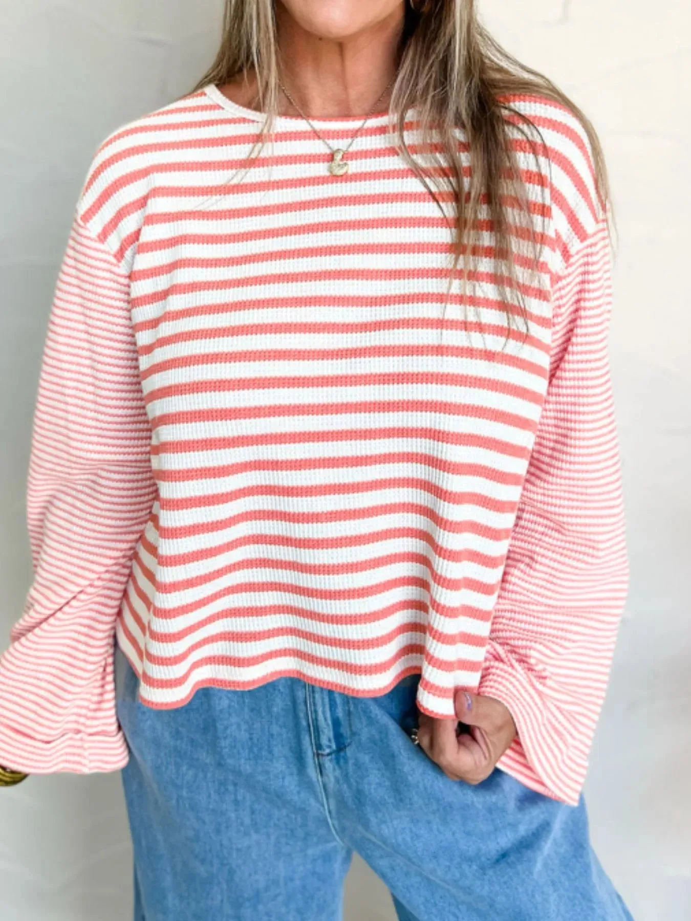 Striped Long Sleeve Ribbed Blouse sold by Charming Charlie