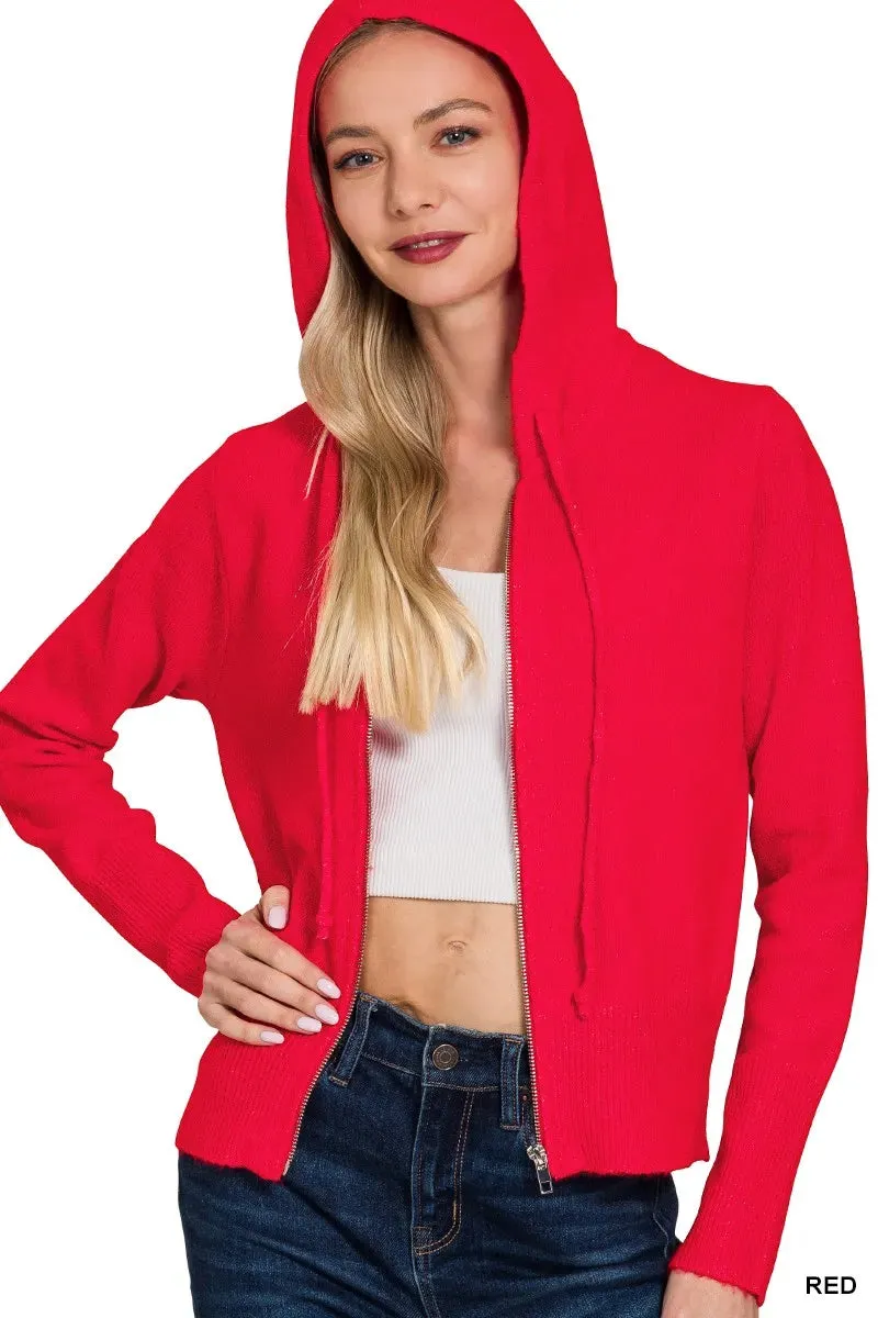 Zenana Drawstring Zip Up Hooded Cardigan sold by Charming Charlie product image thumbnail 2