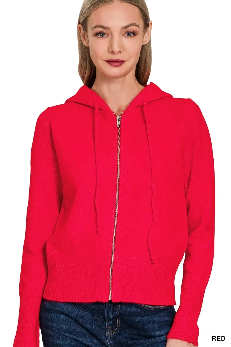 Zenana Drawstring Zip Up Hooded Cardigan sold by Charming Charlie