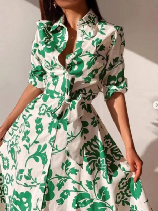 Printed Tie Waist Shirt Dress sold by Charming Charlie