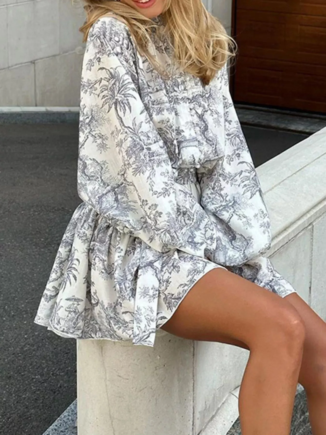 Printed Balloon Sleeve Tie Waist Dress sold by Charming Charlie product image thumbnail 5