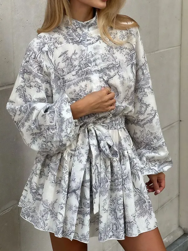 Printed Balloon Sleeve Tie Waist Dress sold by Charming Charlie