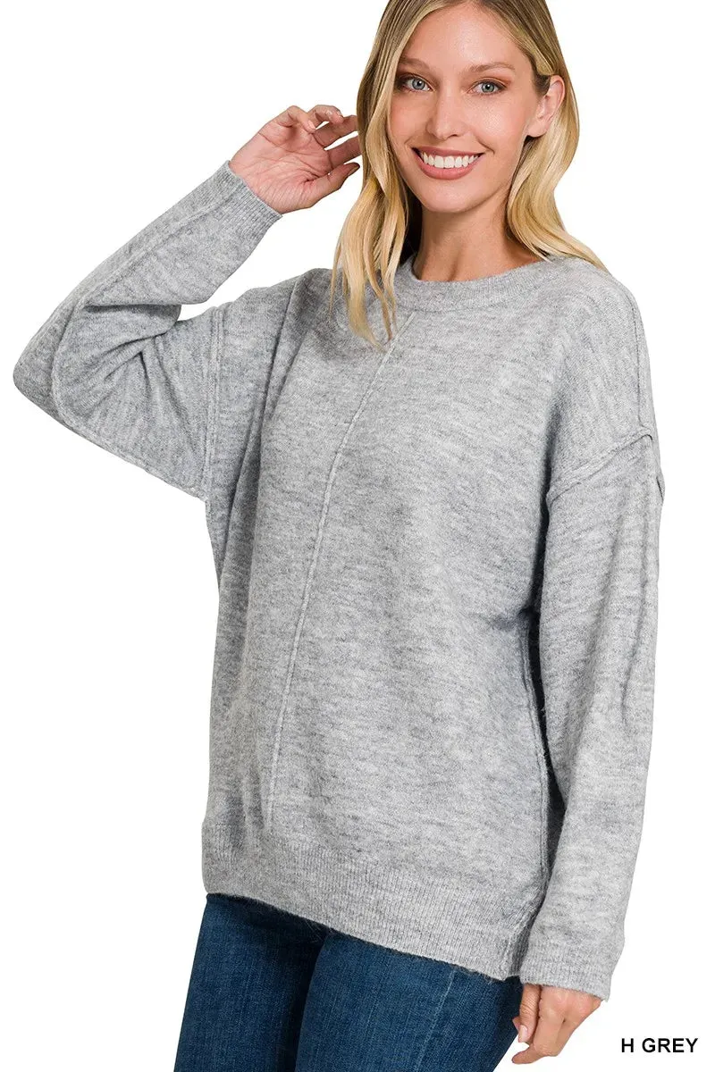 Zenana Melange Front Seam Round-Neck Sweater sold by Charming Charlie
