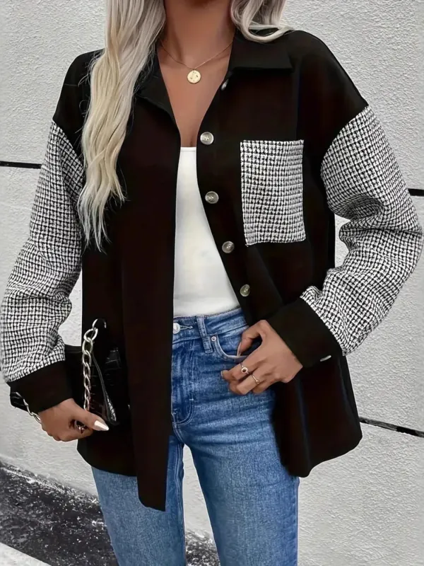 Houndstooth Contrast Button-Up Oversized Jacket sold by Charming Charlie