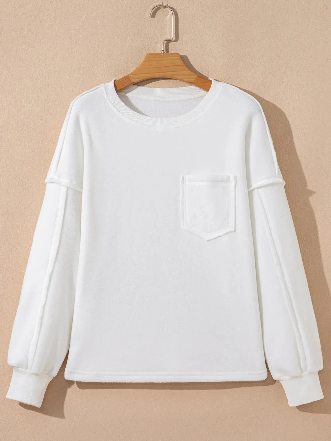 Exposed Seam Chest Pocket Knit Pullover Sweatshirt sold by Charming Charlie product image thumbnail 2