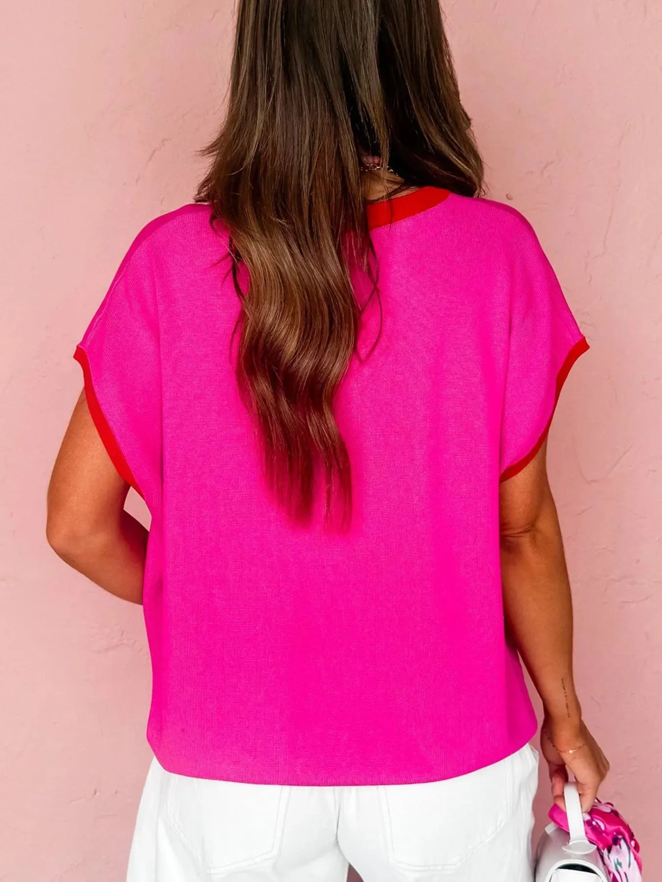 Contrast Trim Round Neck Short Sleeve Sweater sold by Charming Charlie product image thumbnail 3