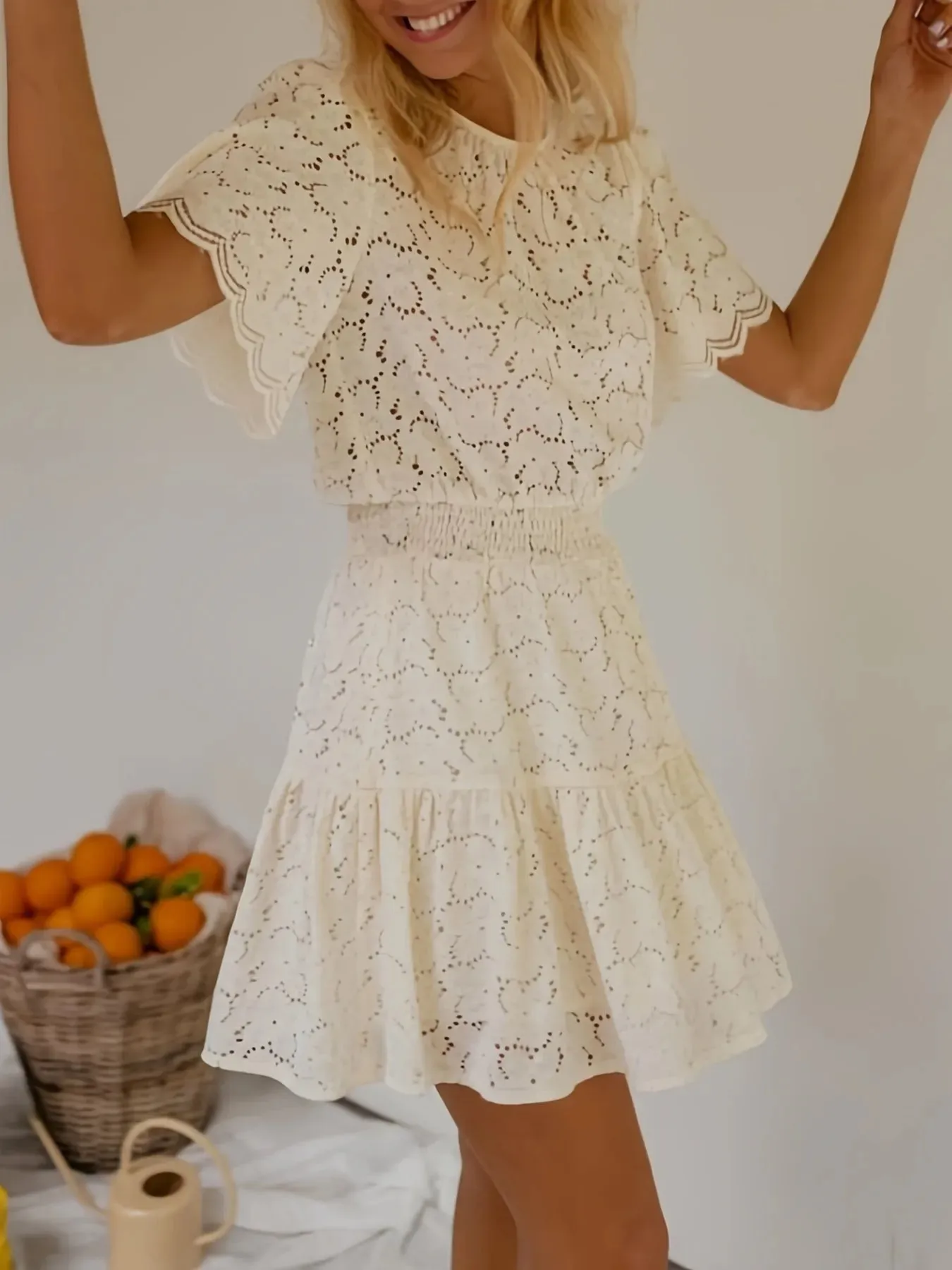 Eyelet Lace Ruffle Tiered Mini Dress sold by Charming Charlie