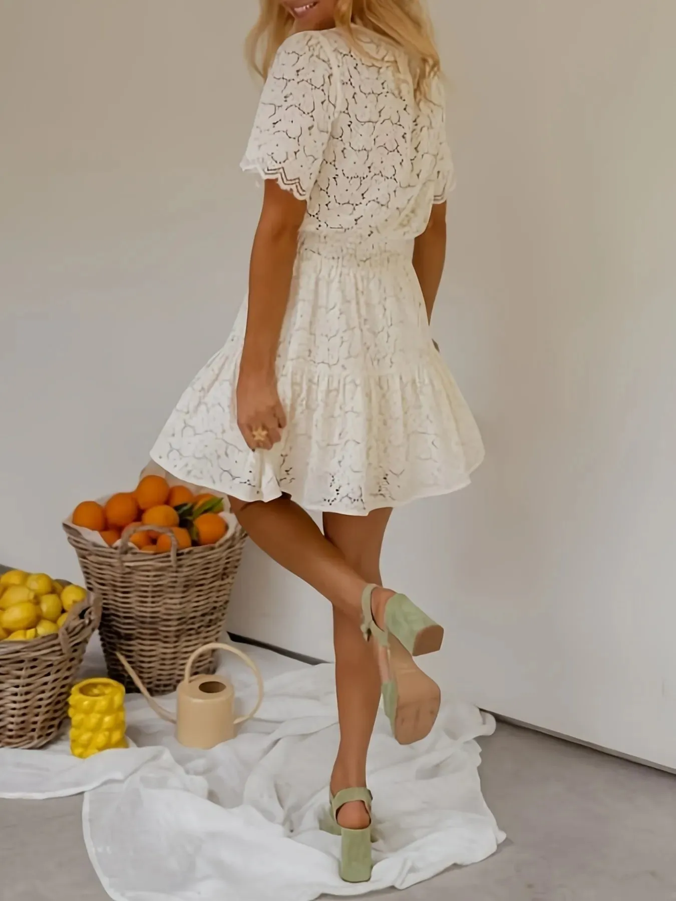 Eyelet Lace Ruffle Tiered Mini Dress sold by Charming Charlie product image thumbnail 5