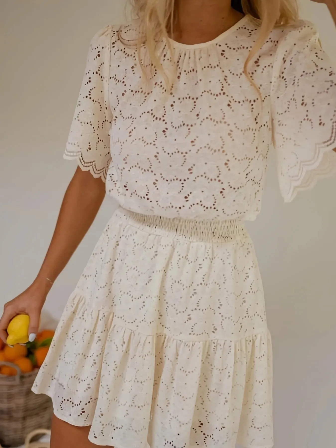 Eyelet Lace Ruffle Tiered Mini Dress sold by Charming Charlie product image thumbnail 3