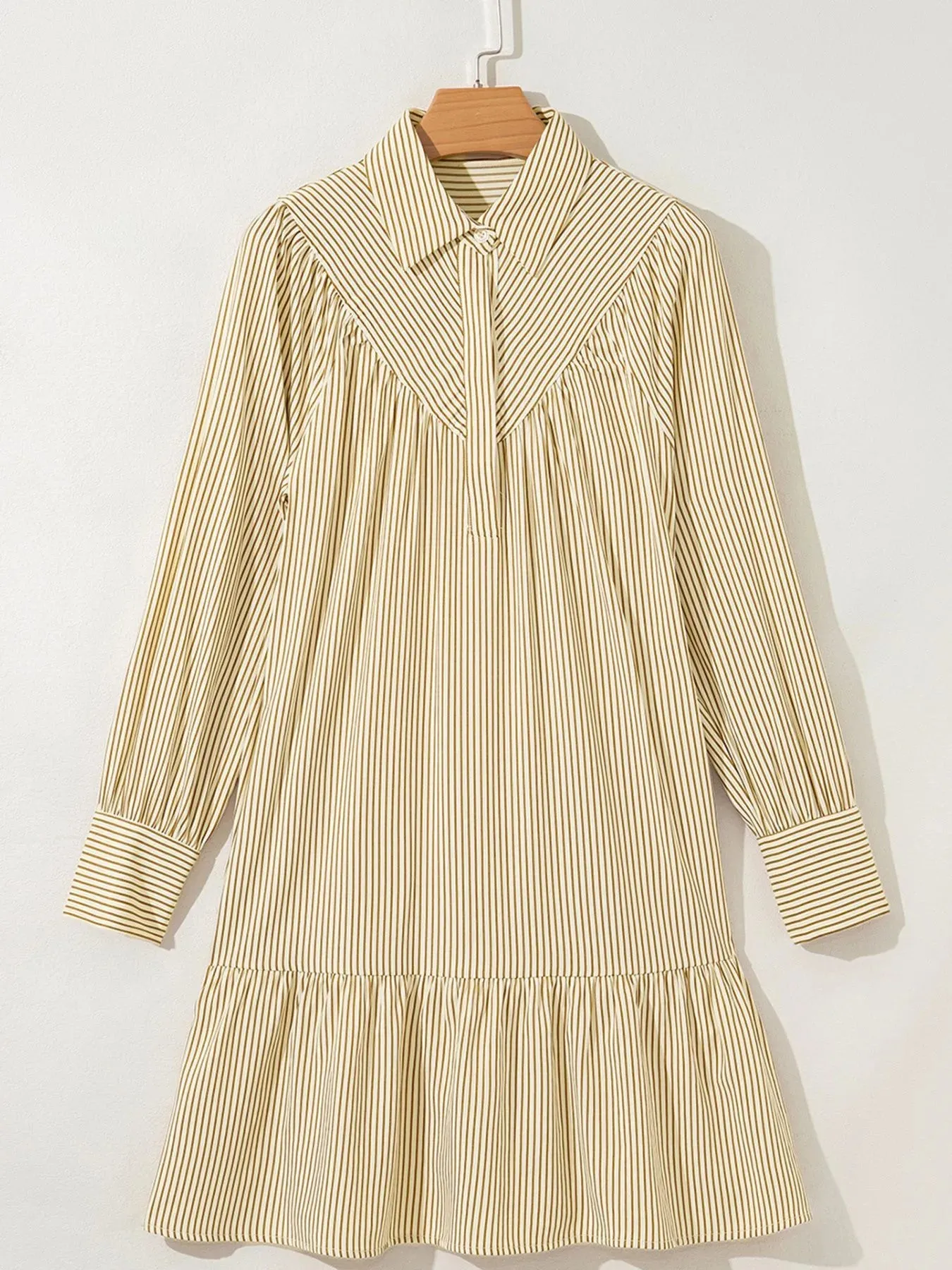 Stripe Collared Neck Cuffed Long Sleeve Drop Waist Mini Dress sold by Charming Charlie product image thumbnail 5