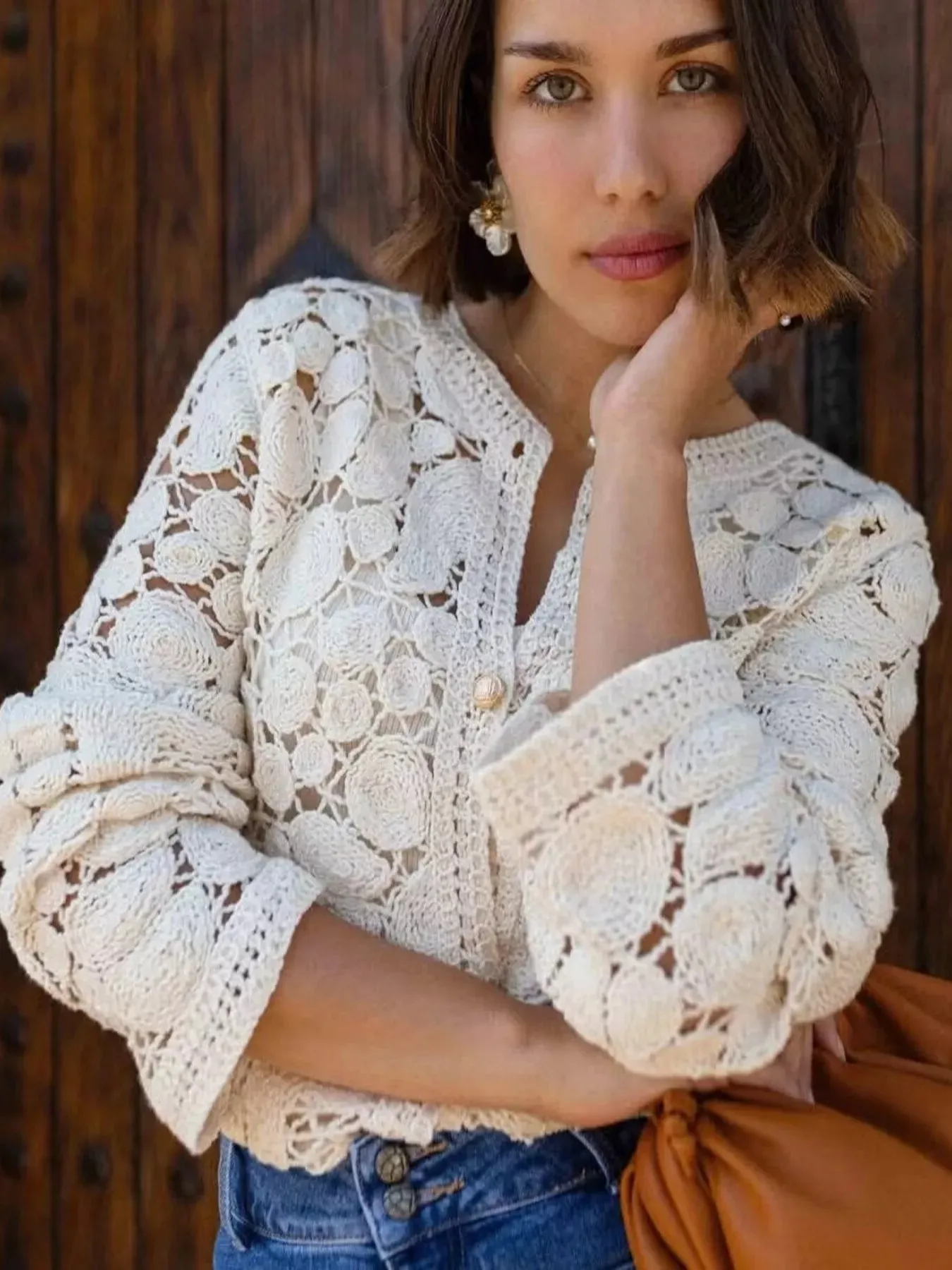 Crochet Long Sleeve Button Up Cardigan sold by Charming Charlie product image thumbnail 4