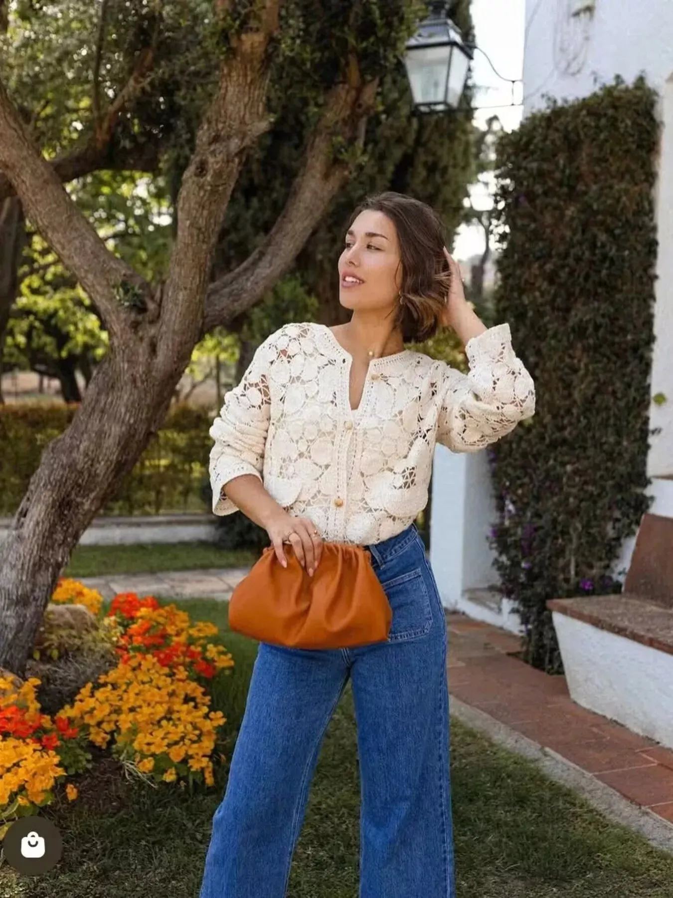 Crochet Long Sleeve Button Up Cardigan sold by Charming Charlie