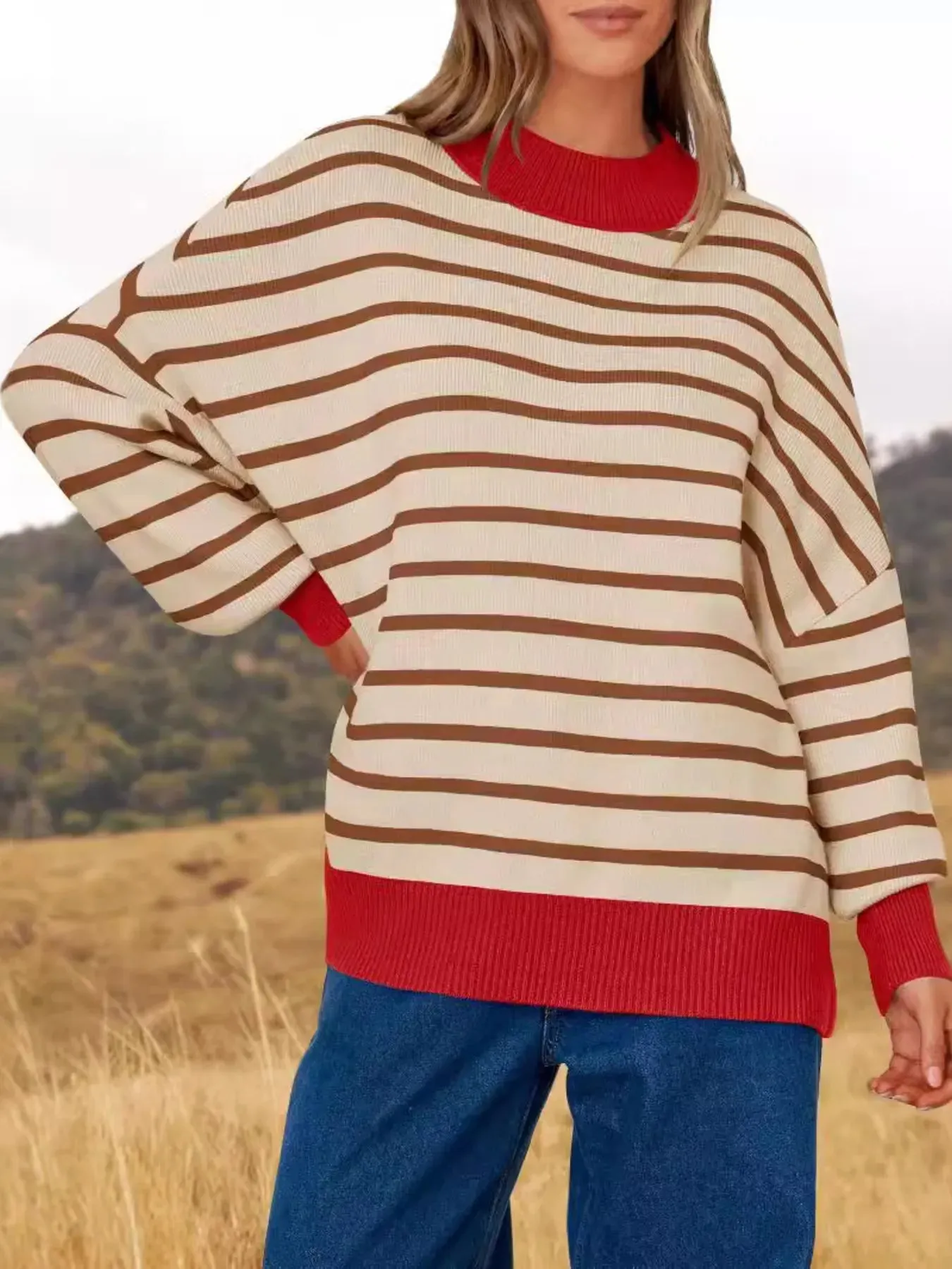 Striped Round Neck Long Sleeve Sweater sold by Charming Charlie product image thumbnail 2