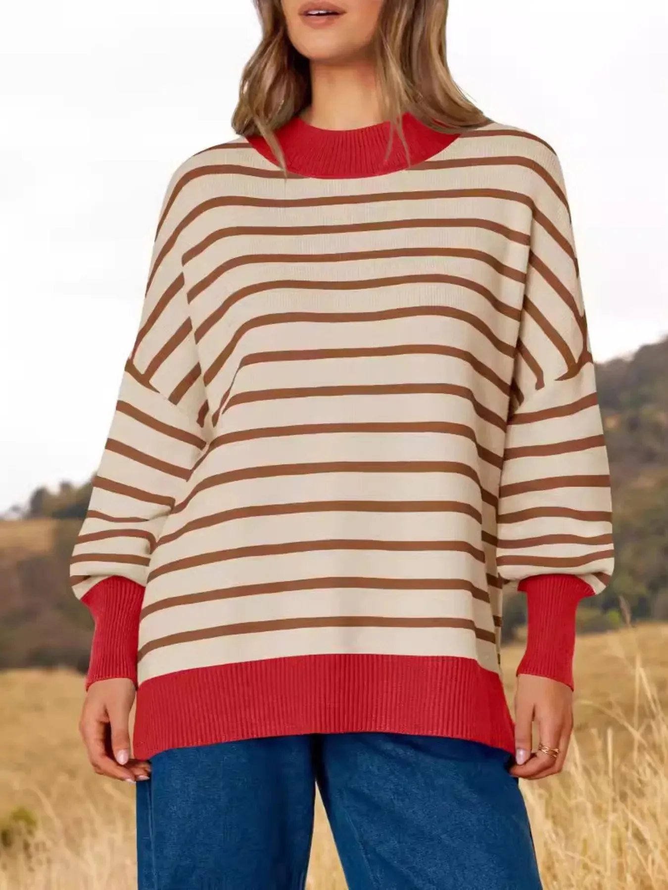 Striped Round Neck Long Sleeve Sweater sold by Charming Charlie product image thumbnail 3