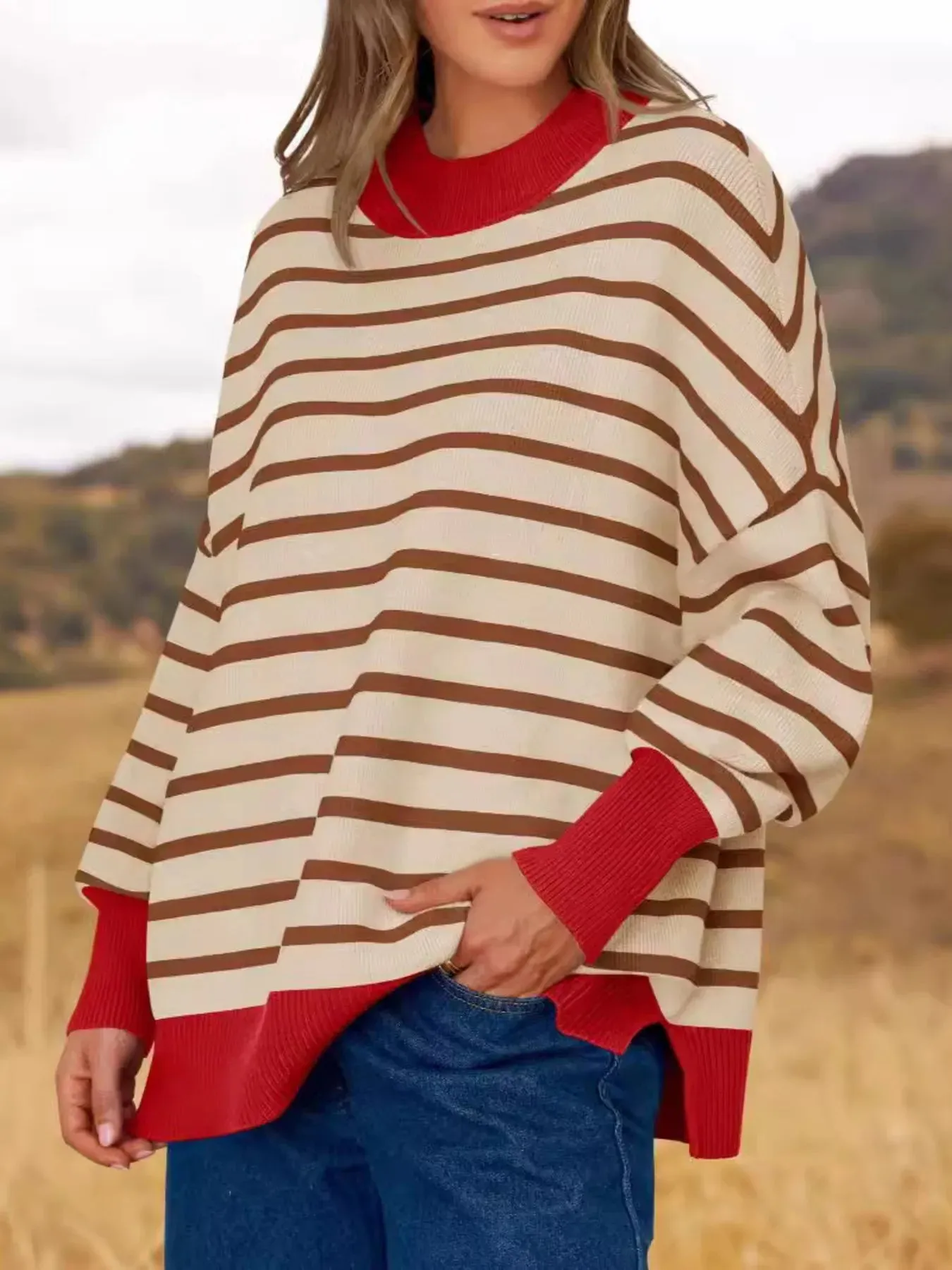 Striped Round Neck Long Sleeve Sweater sold by Charming Charlie