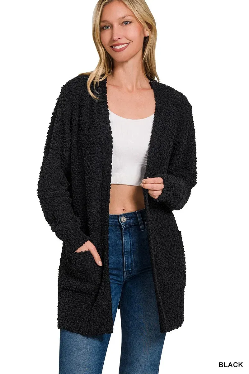 Zenana Long Sleeve Popcorn Sweater Cardigan with Pockets sold by Charming Charlie