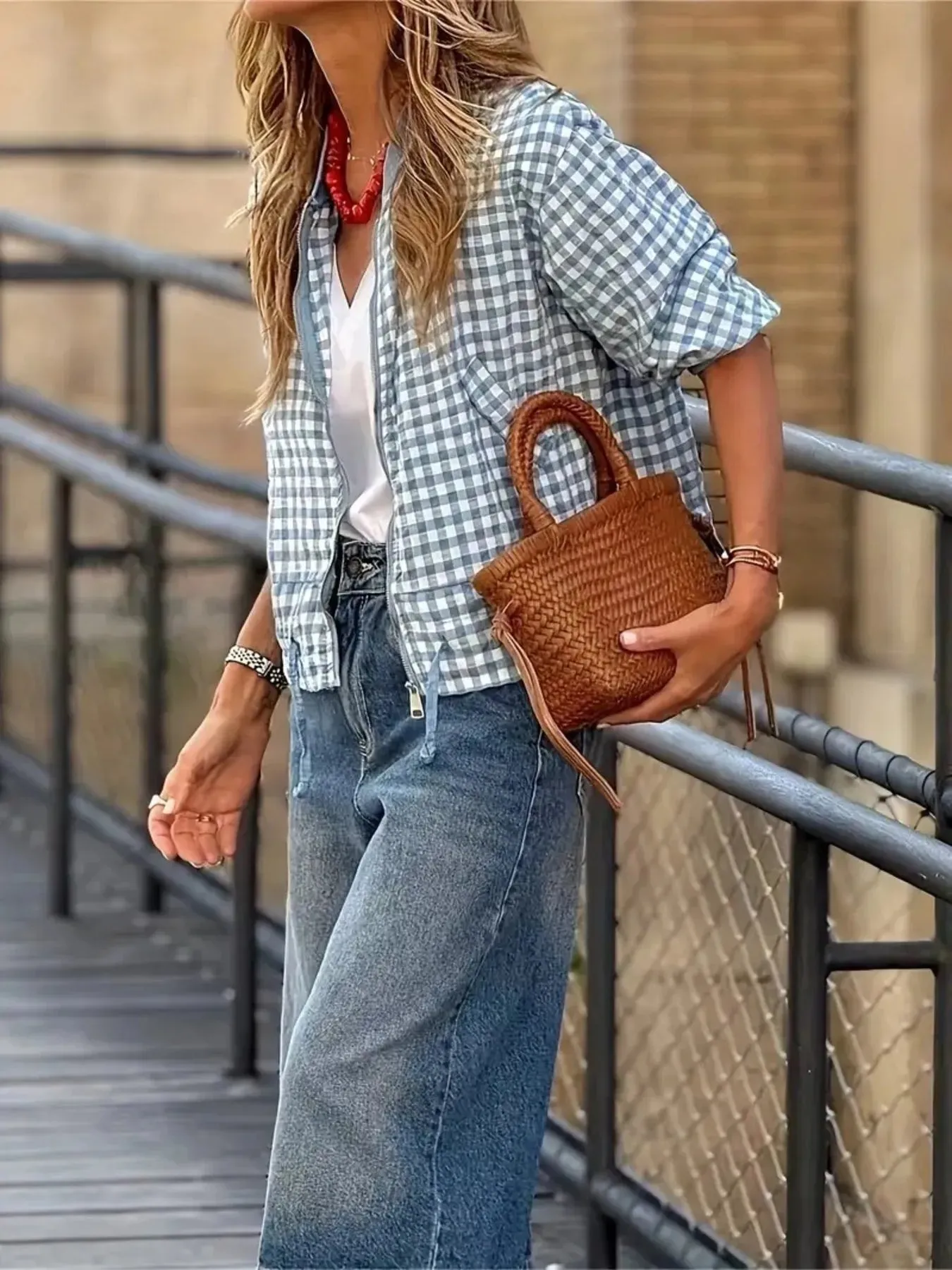 Plaid Zip Up Long Sleeve Jacket sold by Charming Charlie product image thumbnail 4