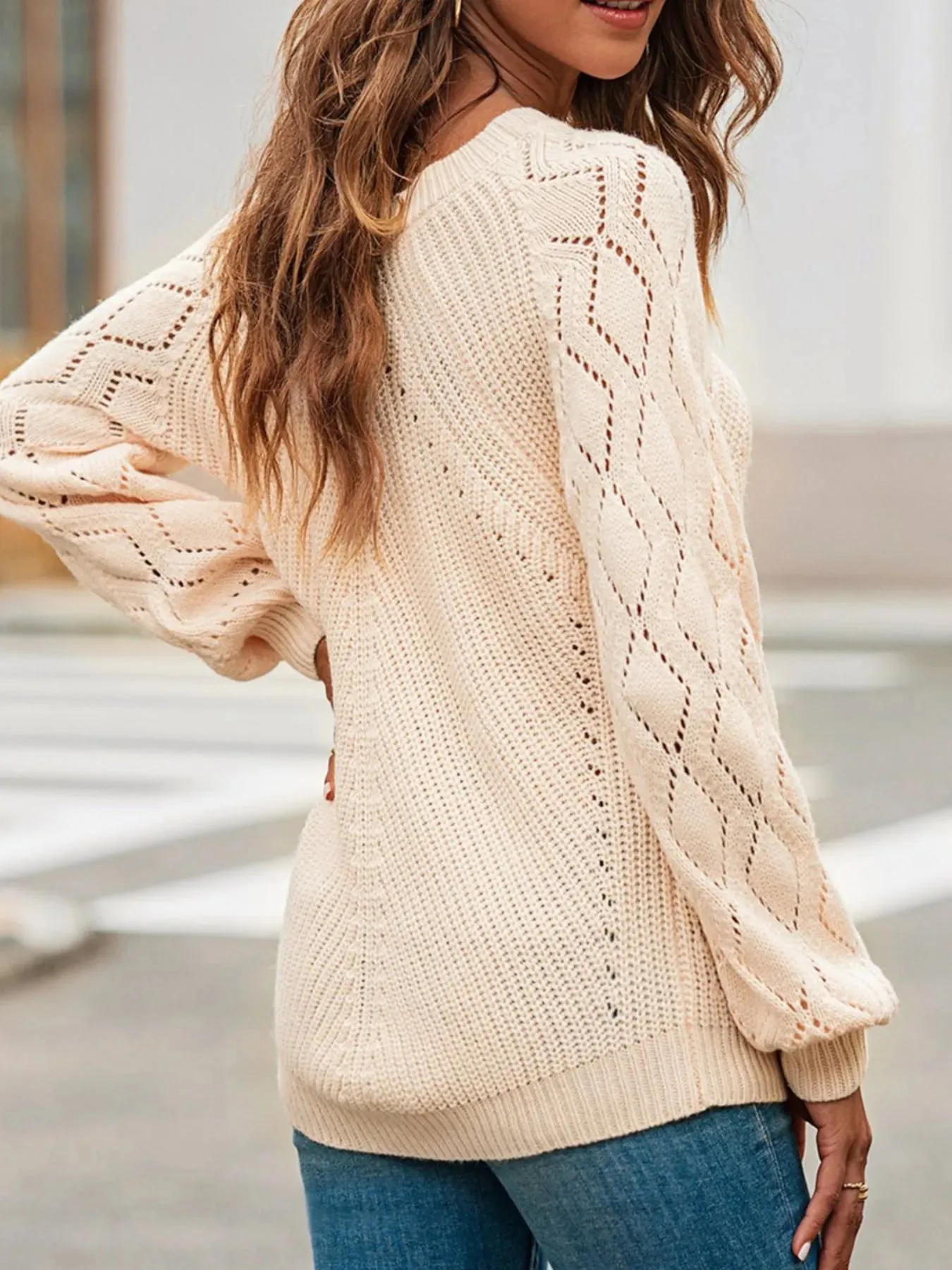 Openwork Round Neck Long Sleeve Sweater sold by Charming Charlie product image thumbnail 4