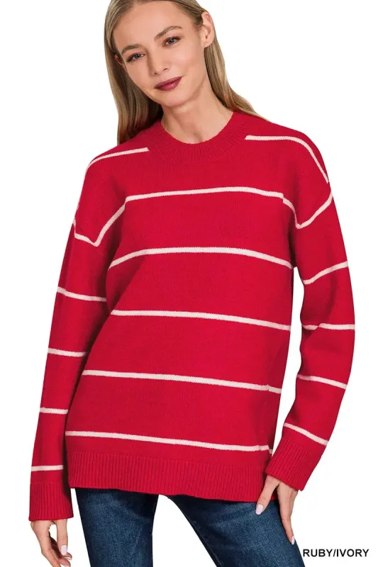 Zenana Round Neck Stripe Sweater sold by Charming Charlie