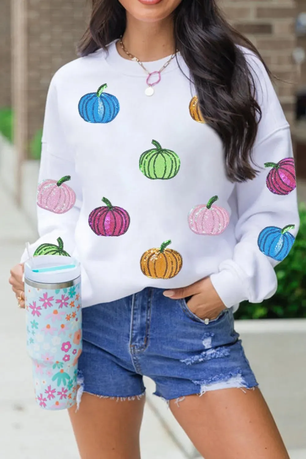 Pumpkin Round Neck Long Sleeve Sweatshirt sold by Charming Charlie product image thumbnail 3