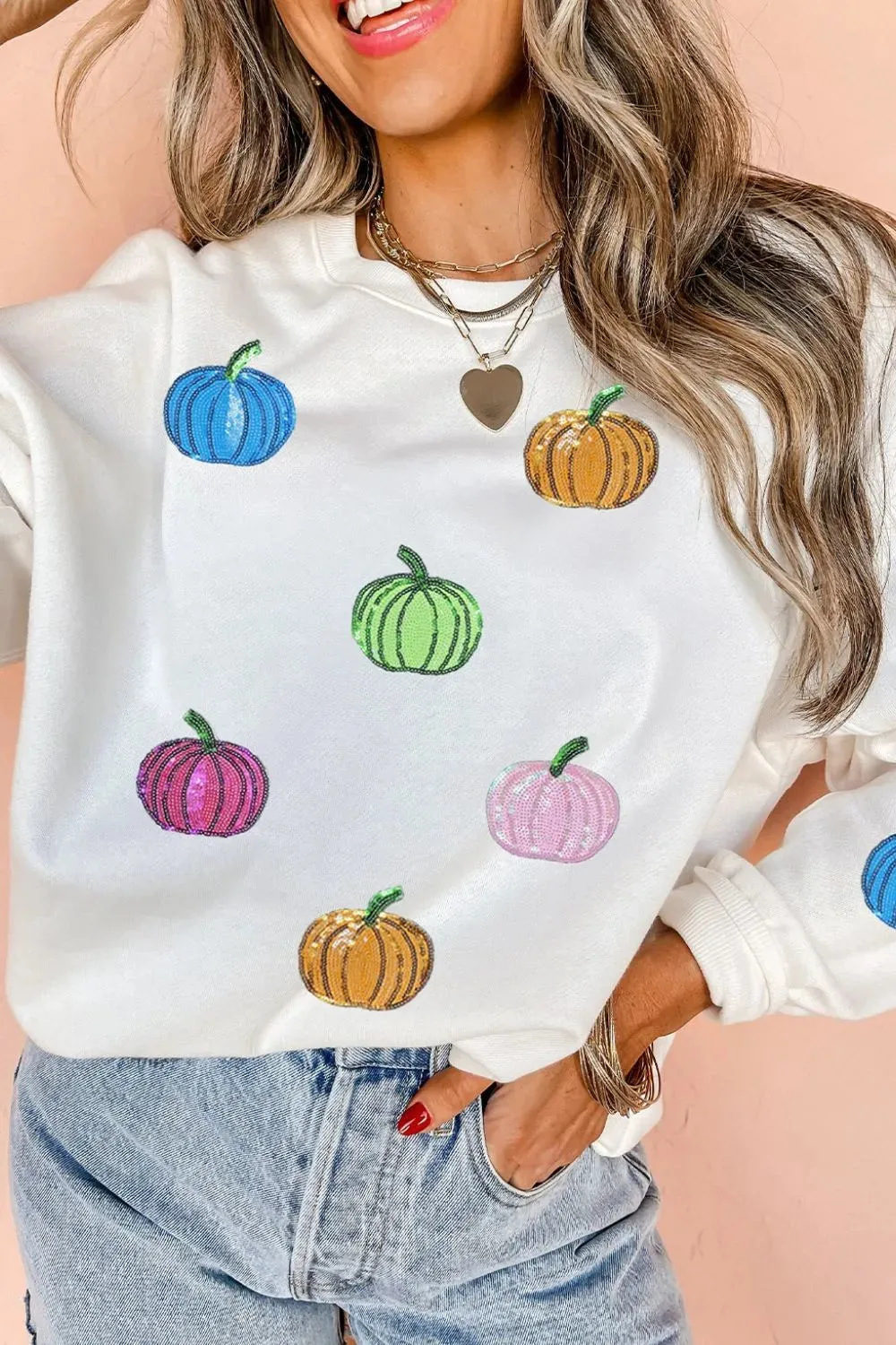 Pumpkin Round Neck Long Sleeve Sweatshirt sold by Charming Charlie product image thumbnail 4