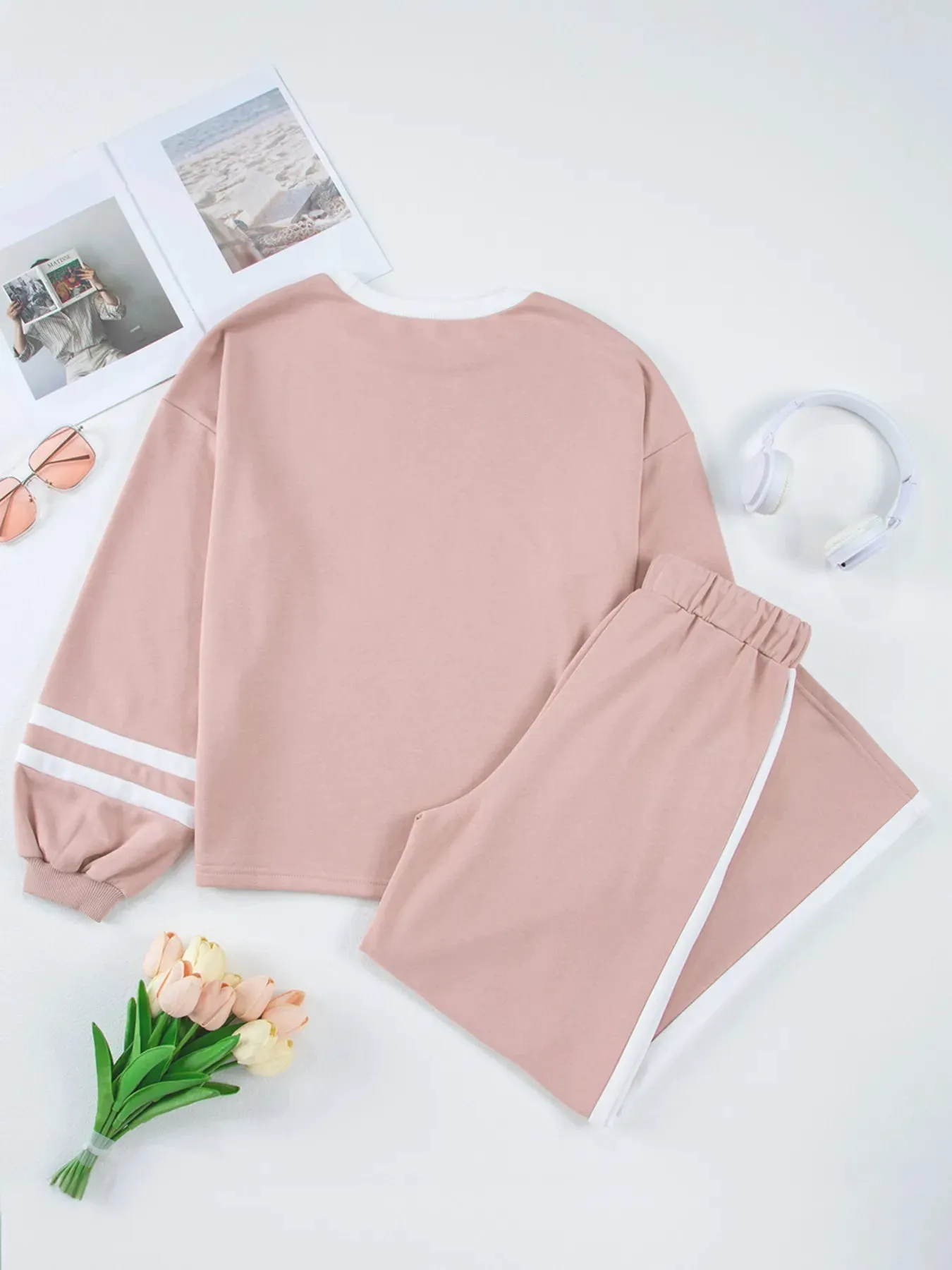 Contrast Trim Round Neck Top and Pants Set sold by Charming Charlie product image thumbnail 5