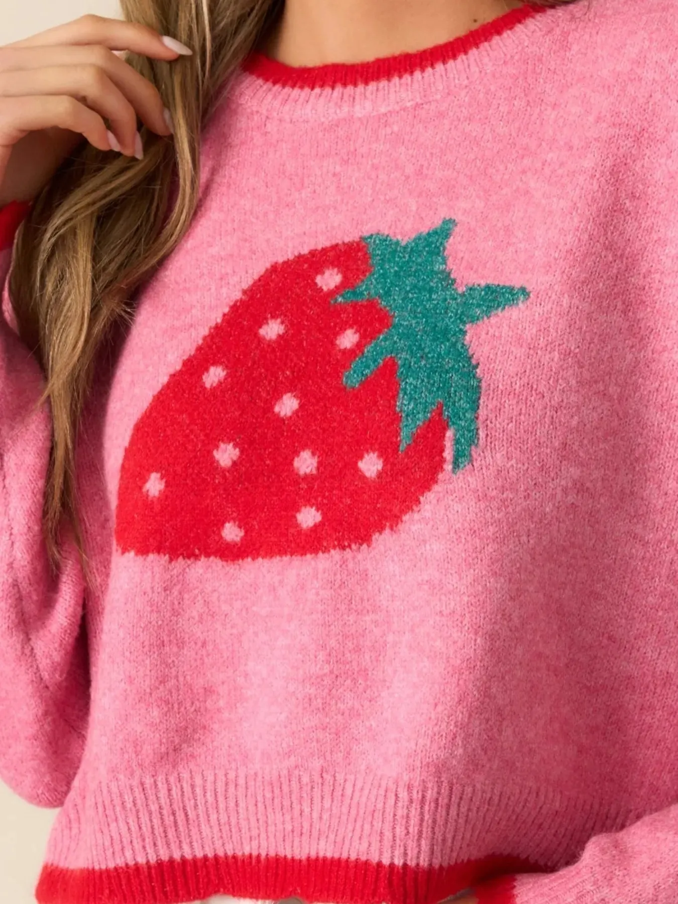 Strawberry Round Neck Long Sleeve Sweater sold by Charming Charlie product image thumbnail 5