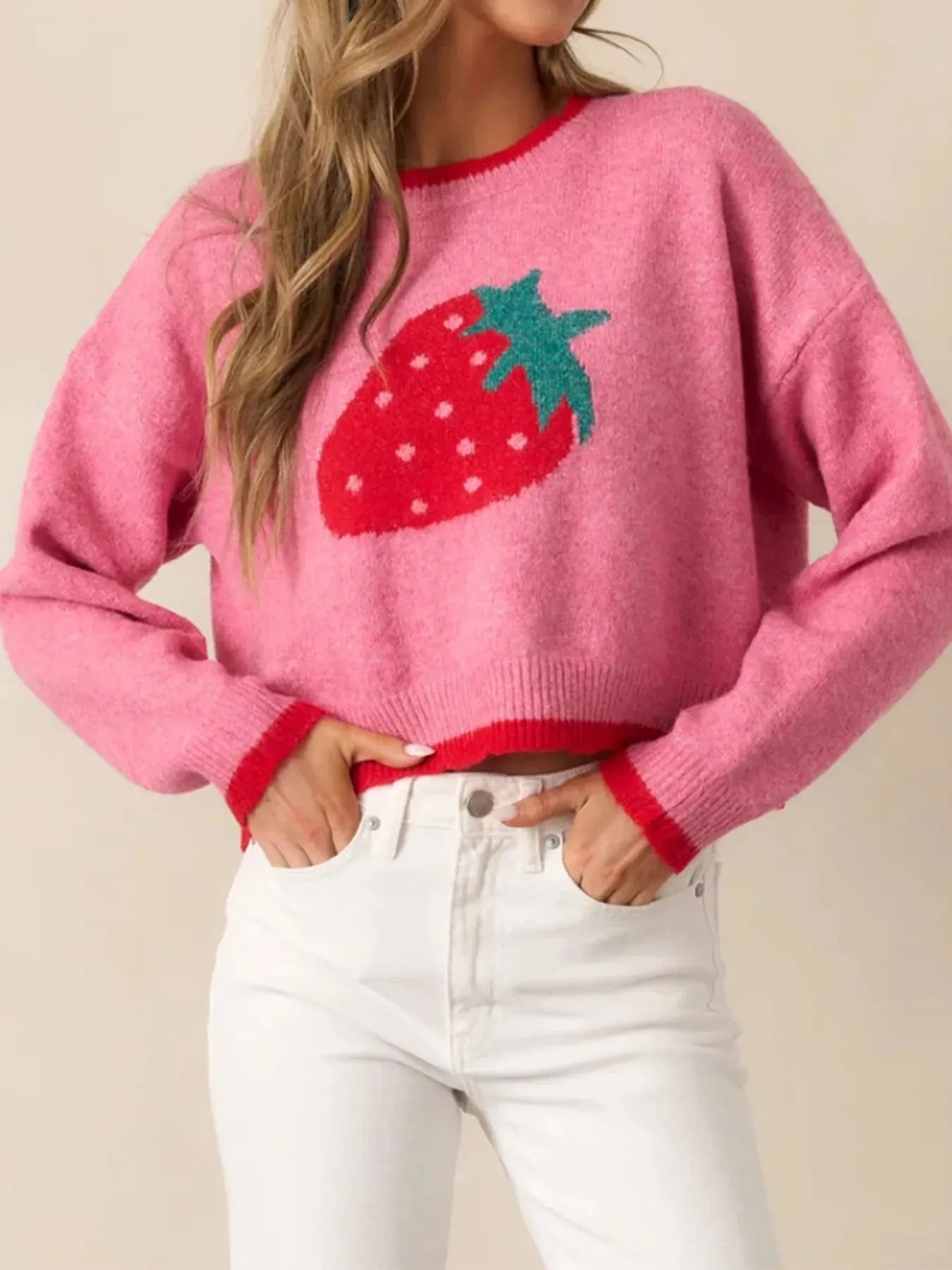 Strawberry Round Neck Long Sleeve Sweater sold by Charming Charlie product image thumbnail 2