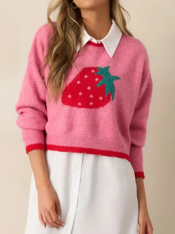 Strawberry Round Neck Long Sleeve Sweater sold by Charming Charlie