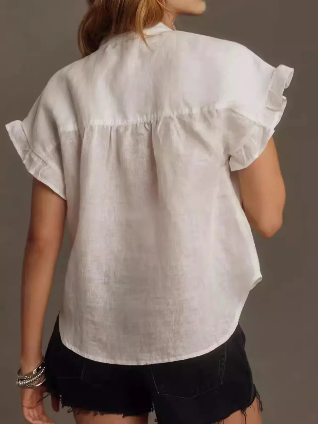 Ruffled Short Sleeve Button Up Shirt sold by Charming Charlie product image thumbnail 2