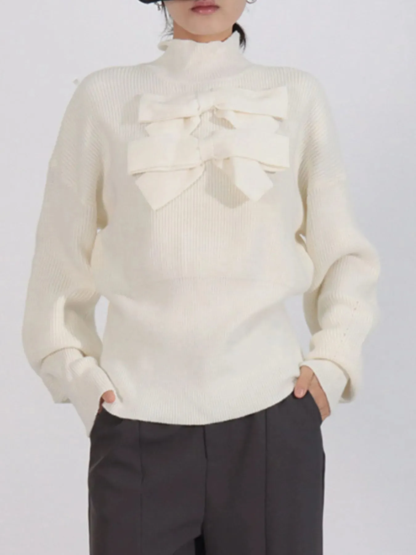 Bow Front Turtleneck Long Sleeve Sweater sold by Charming Charlie