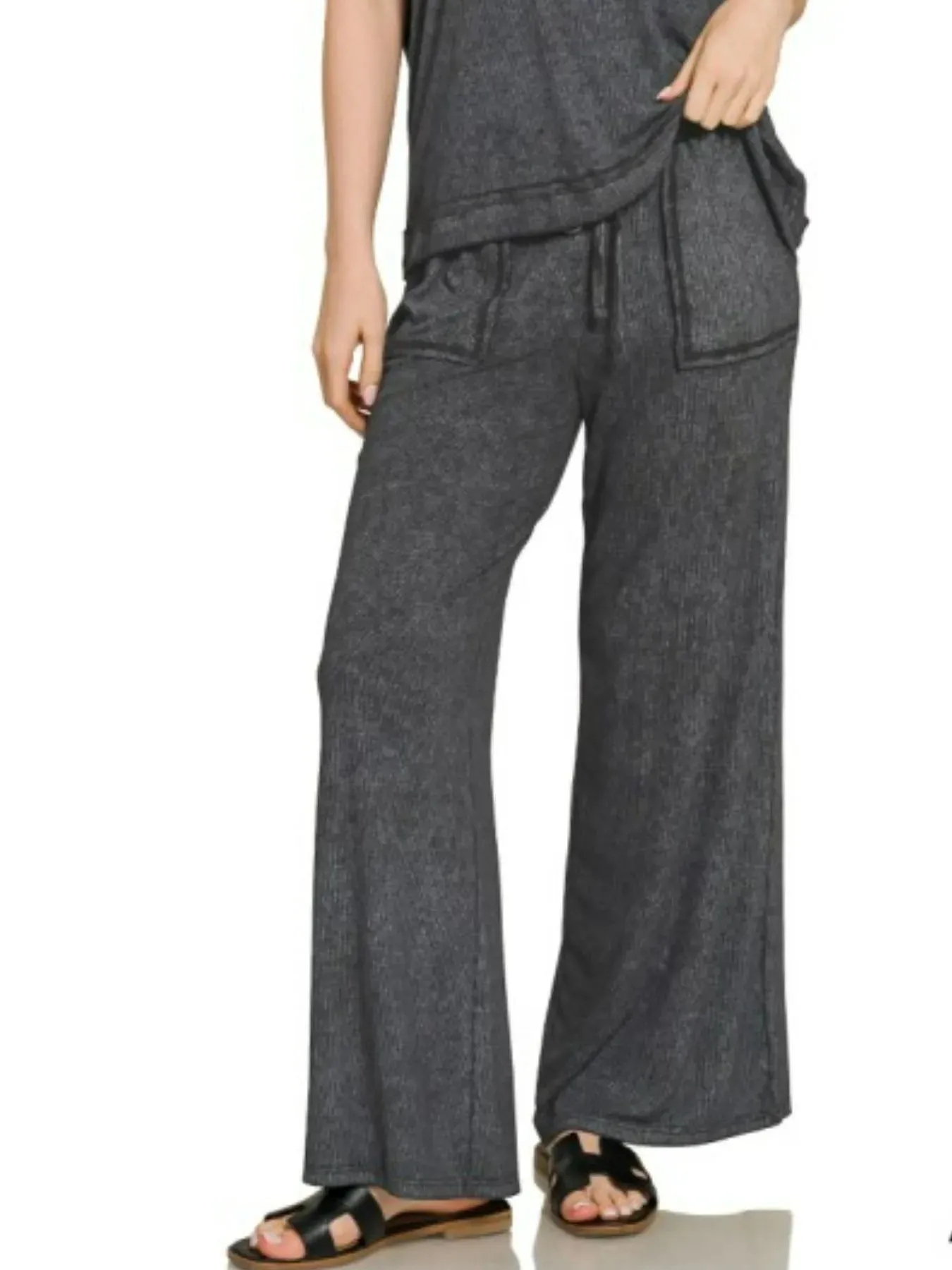 Zenana Ribbed Acid Wash Rayon Top & Pants Set sold by Charming Charlie product image thumbnail 2