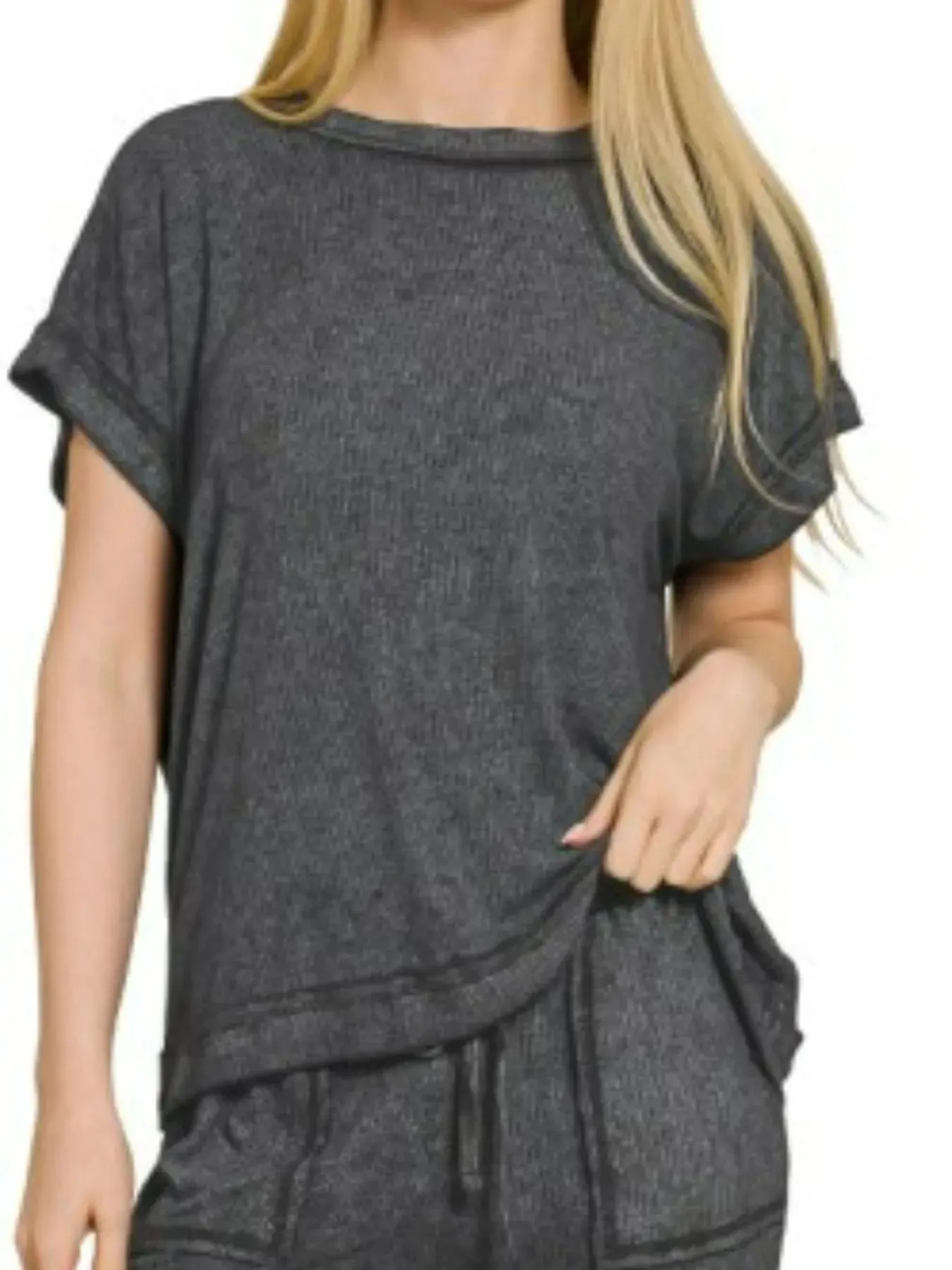 Zenana Ribbed Acid Wash Rayon Top & Pants Set sold by Charming Charlie product image thumbnail 3
