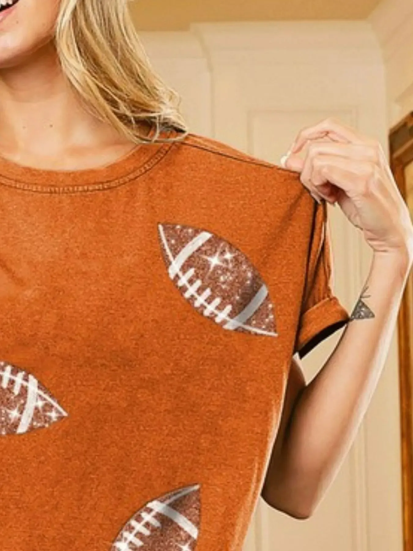 BiBi Football Sequin Embroidery Vintage Washed Top sold by Charming Charlie product image thumbnail 2
