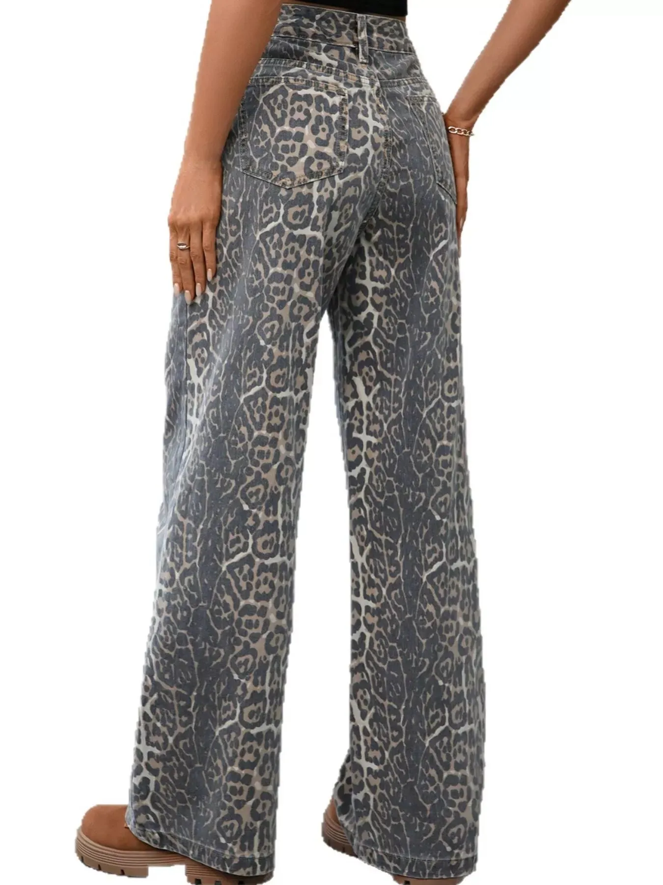 Leopard Wide Leg High Waist Jeans sold by Charming Charlie product image thumbnail 5