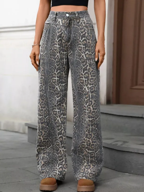 Leopard Wide Leg High Waist Jeans sold by Charming Charlie