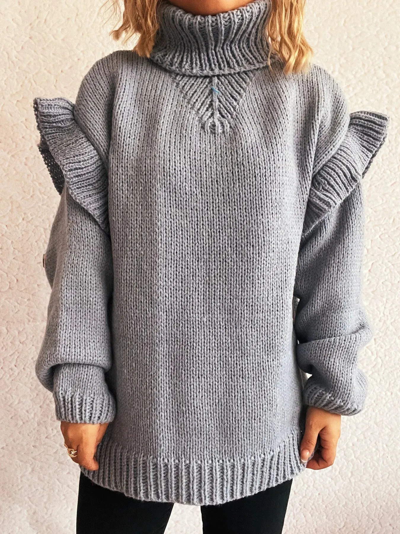Ruffled Turtleneck Long Sleeve Sweater sold by Charming Charlie product image thumbnail 4