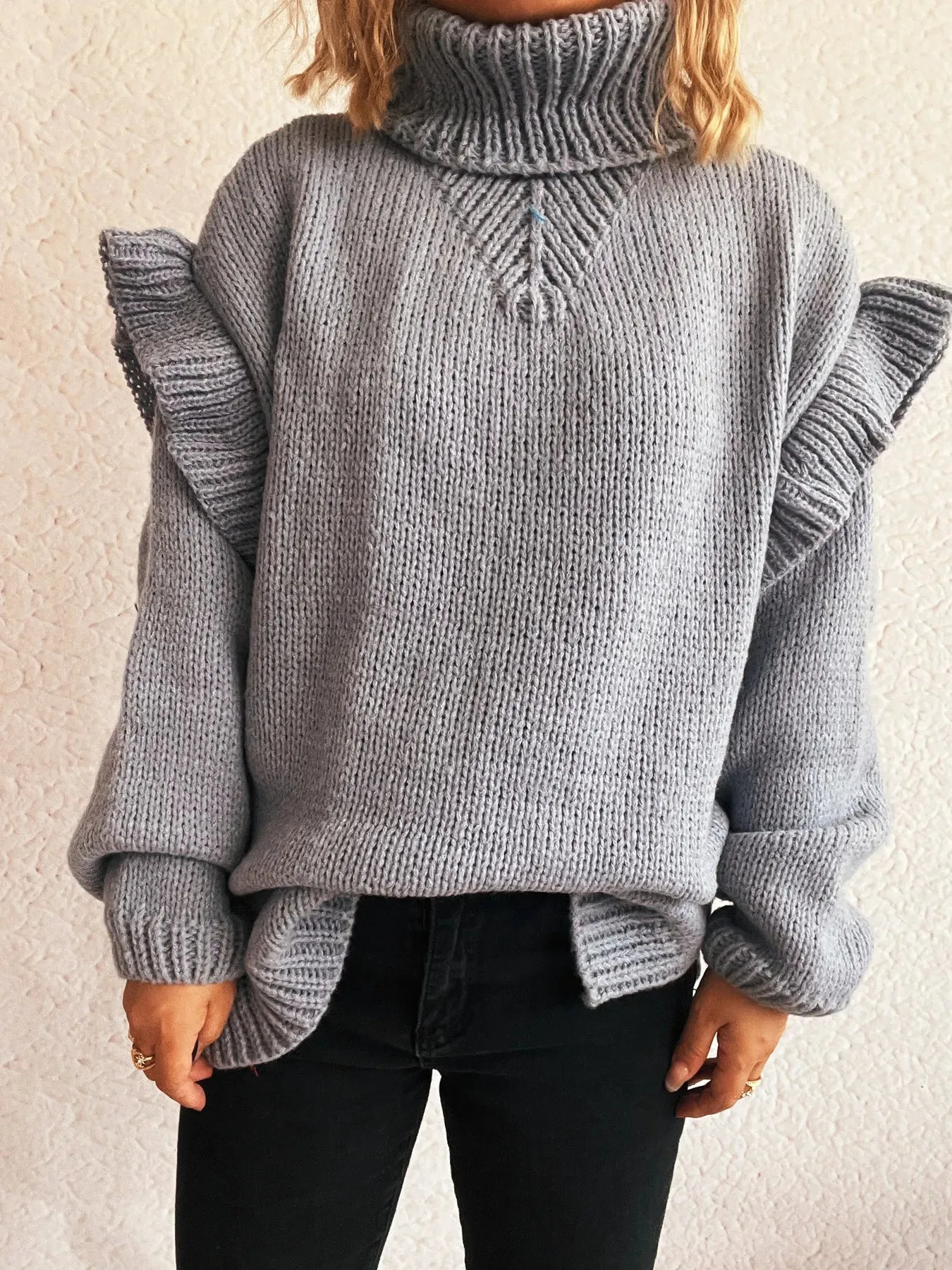 Ruffled Turtleneck Long Sleeve Sweater sold by Charming Charlie product image thumbnail 2