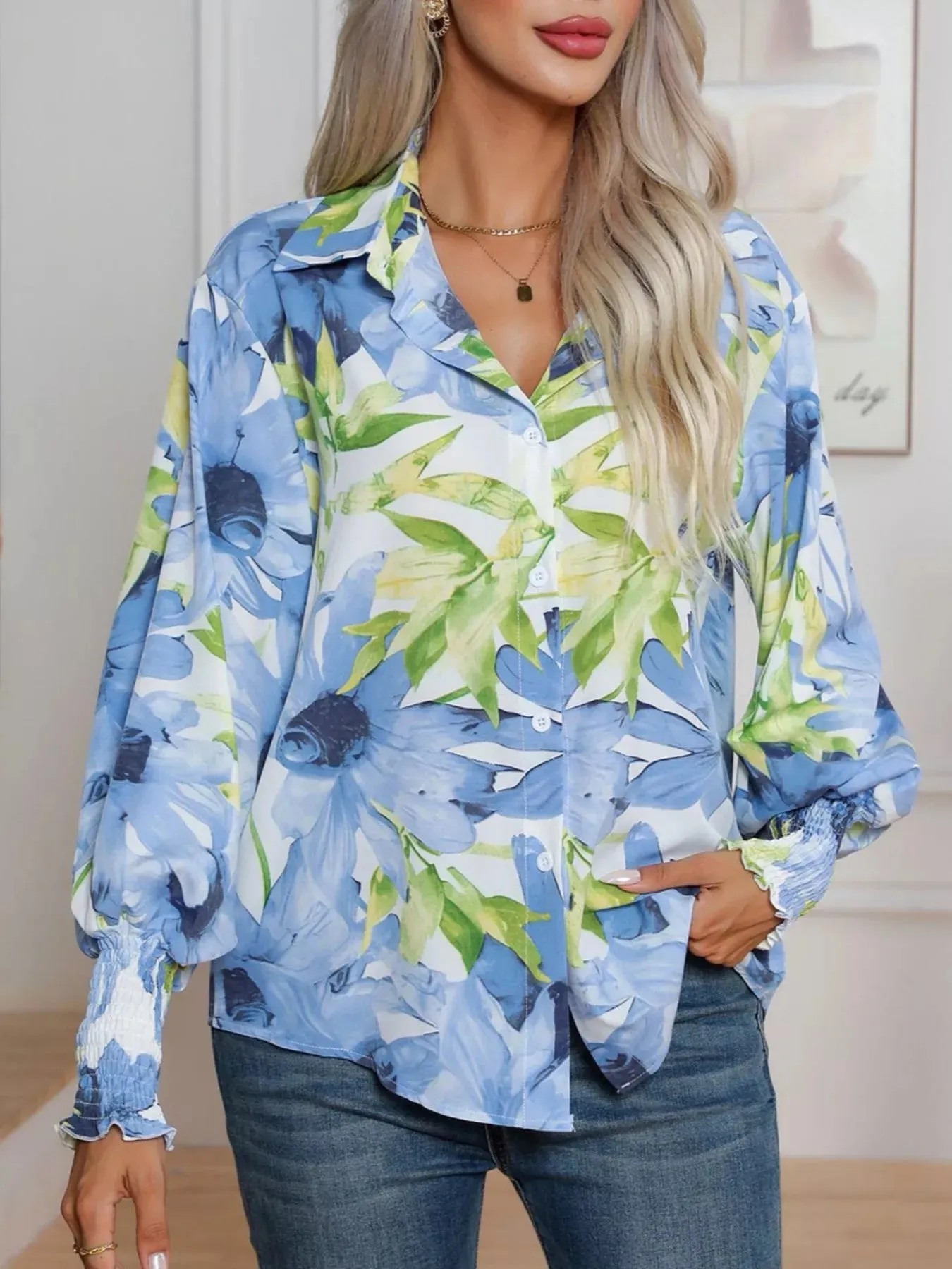 Printed Button Up Long Sleeve Shirt sold by Charming Charlie product image thumbnail 4