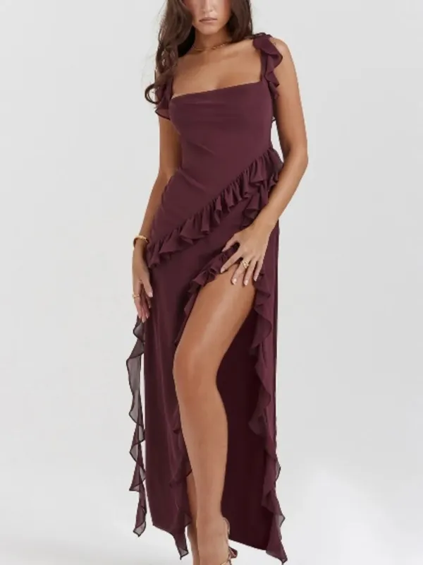 Split Ruffled Square Neck Maxi Dress sold by Charming Charlie