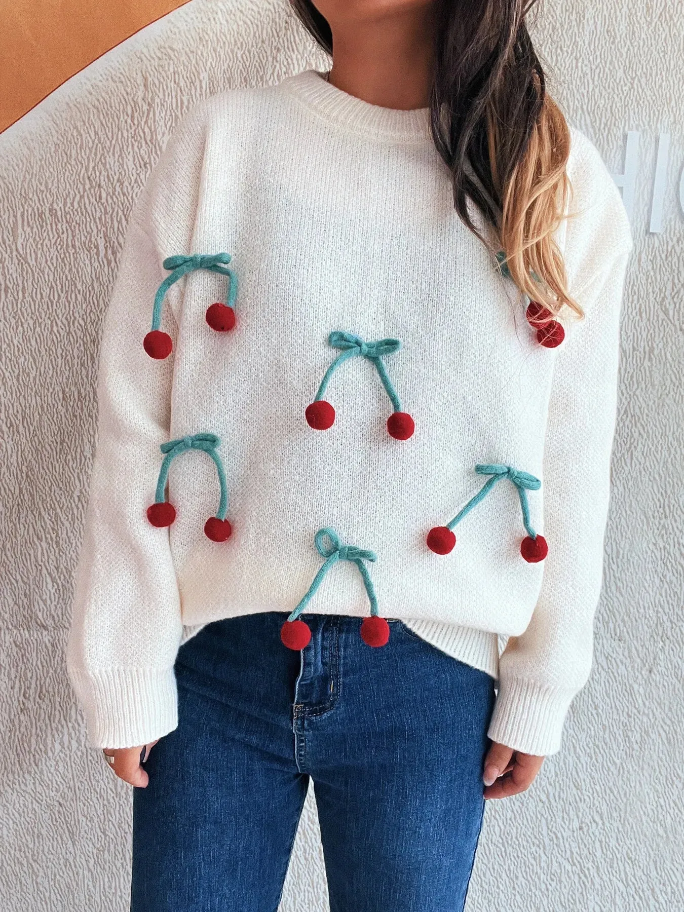 Cherry Round Neck Long Sleeve Sweater sold by Charming Charlie product image thumbnail 4