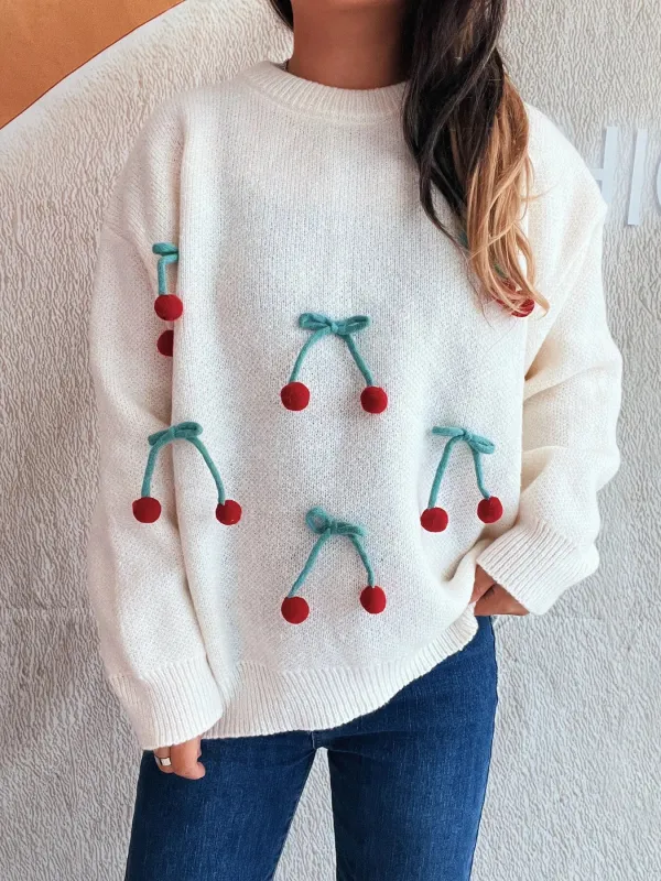 Cherry Round Neck Long Sleeve Sweater sold by Charming Charlie
