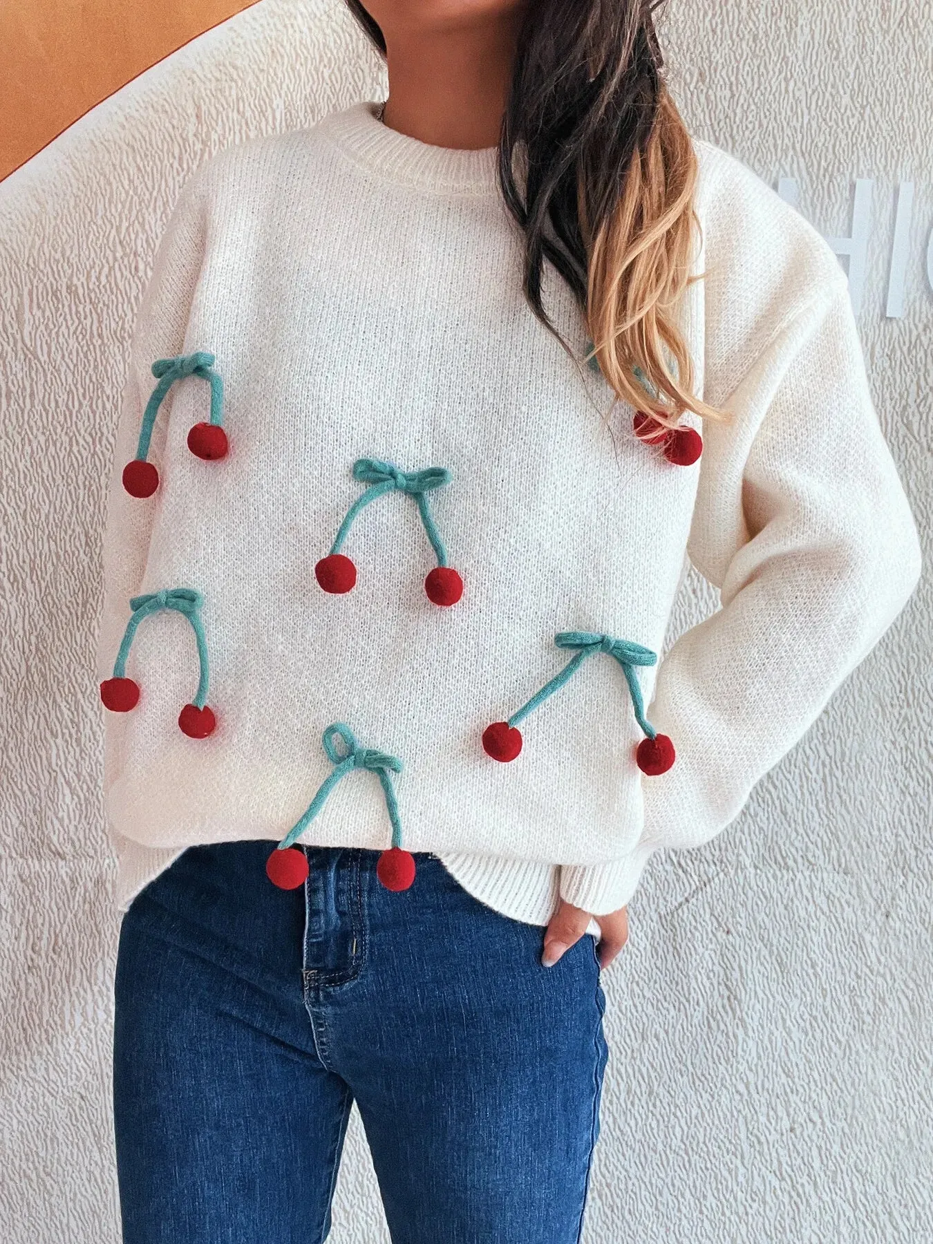 Cherry Round Neck Long Sleeve Sweater sold by Charming Charlie product image thumbnail 2