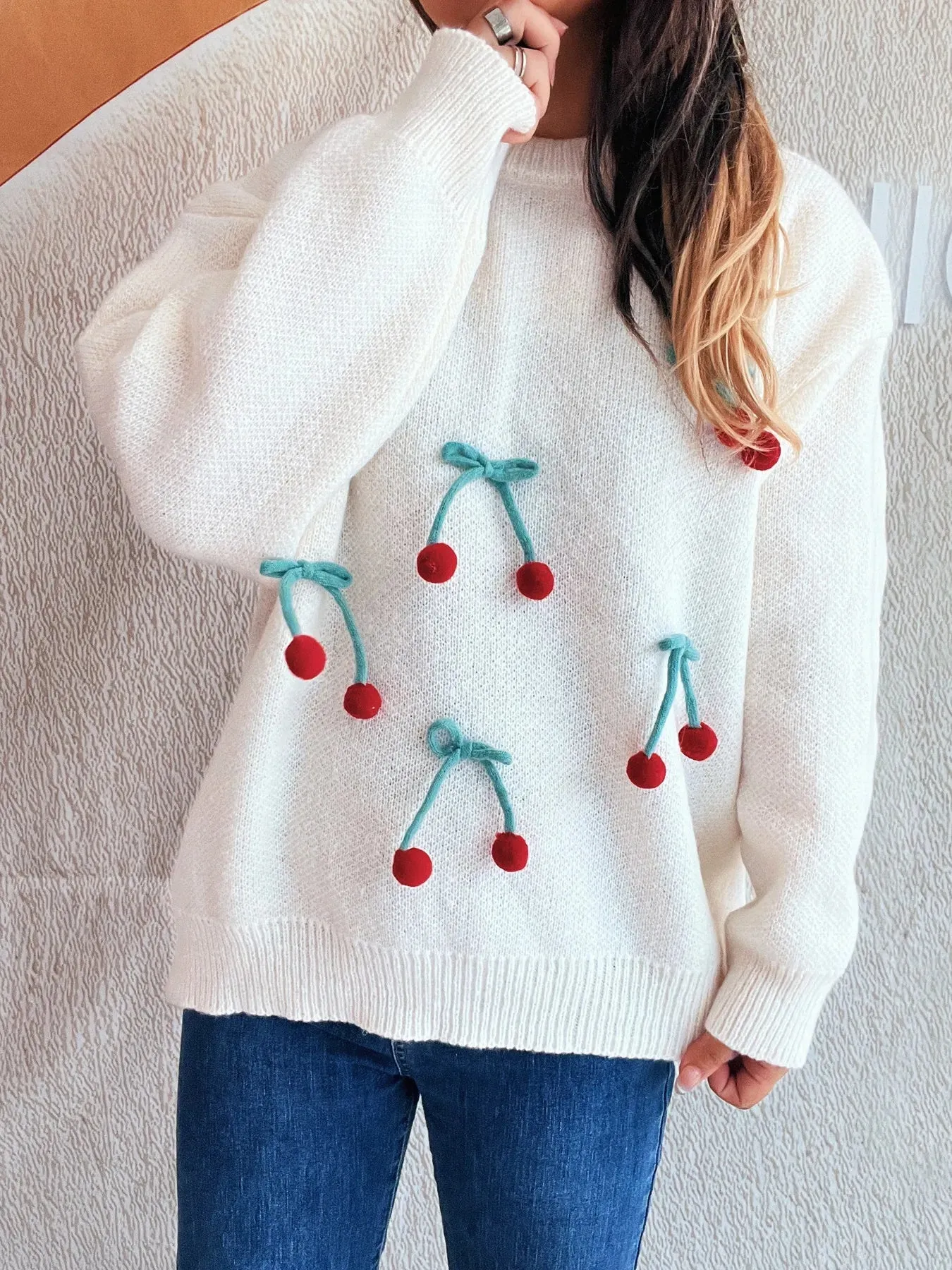Cherry Round Neck Long Sleeve Sweater sold by Charming Charlie product image thumbnail 3